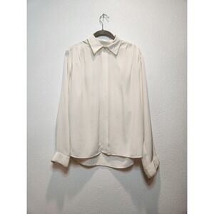 Evan Picone Ivory Blouse Size 10 Hidden Button Front Long Sleeve Shirt